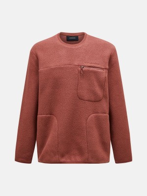 Peak Performance Fleece Crew Men's Sweatshirt Burgundy | DUH92-506