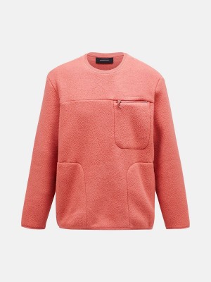 Peak Performance Fleece Crew Men's Sweatshirt Pink | DTX48-457