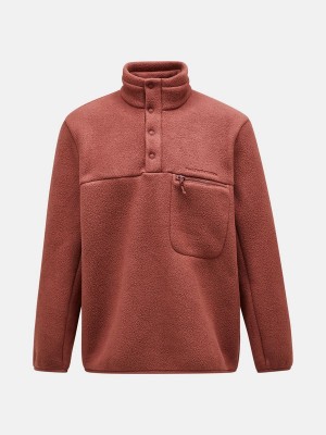 Peak Performance Fleece Snap T-Neck Men's Sweater Burgundy | DCP26-864