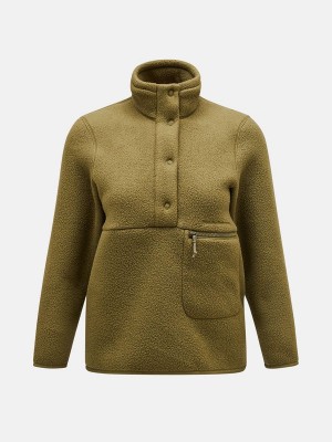 Peak Performance Fleece Snap T-Neck Women's Sweater Olive | EJX29-396