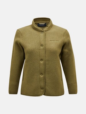 Peak Performance Fleece Snap Women's Cardigan Olive | LYS88-406