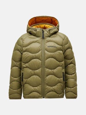 Peak Performance Helium Hood Kids' Down Jacket Olive / Yellow | CHH75-564