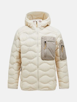 Peak Performance Helium Utility Hood Men's Down Jacket Beige / White | NKU12-160