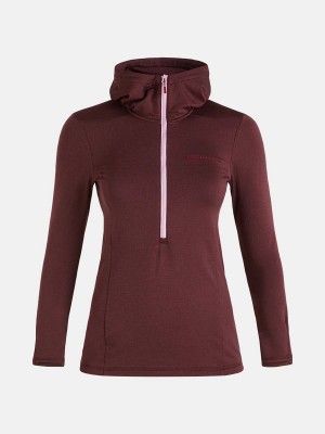 Peak Performance Light Hooded Fleece Half Zip Women's Sweatshirt Burgundy | PKX89-964