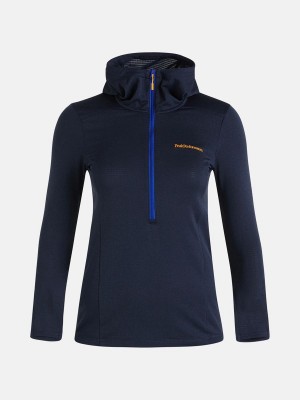 Peak Performance Light Hooded Fleece Half Zip Women's Sweatshirt Navy / Yellow | BCK58-970