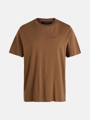 Peak Performance Original Small Logo Men's T-Shirt Brown | QLO92-748