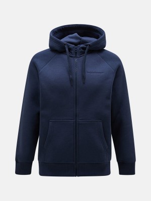 Peak Performance Original Small Logo Zip Men's Hoodie Navy | ZPU08-964