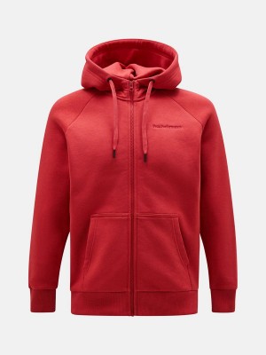 Peak Performance Original Small Logo Zip Men's Hoodie Red | PEO15-485