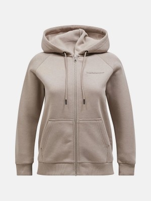 Peak Performance Original Small Logo Zip Women's Hoodie Beige | MDL72-057