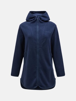 Peak Performance Pile Long Zip Women's Jacket Navy | DQF49-893