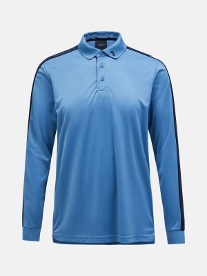 Peak Performance Player Long Sleeve Men's Polo Shirt Blue / Navy | KPK93-662