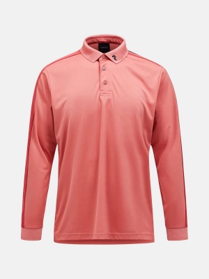 Peak Performance Player Long Sleeve Men's Polo Shirt Pink / Red | RXL96-641