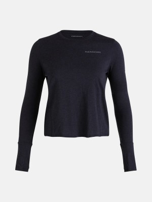 Peak Performance Wool Blend Cropped Long Sleeve Women's T-Shirt Black | DGY91-907