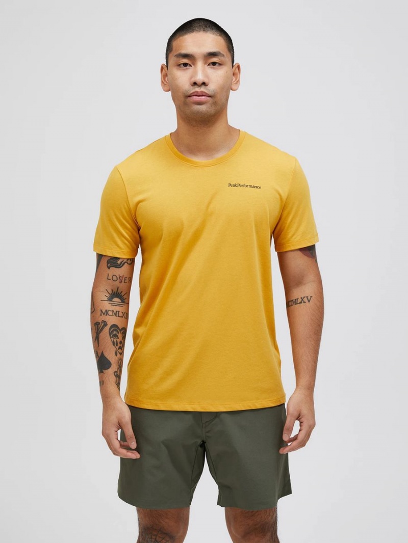 Peak Performance Explore Logo Men's T-Shirt Yellow | HRG53-111