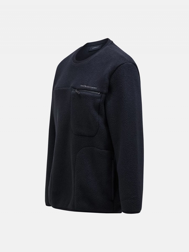 Peak Performance Fleece Crew Men's Sweatshirt Black | XAM65-903