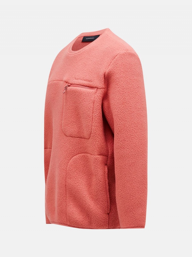 Peak Performance Fleece Crew Men's Sweatshirt Pink | DTX48-457