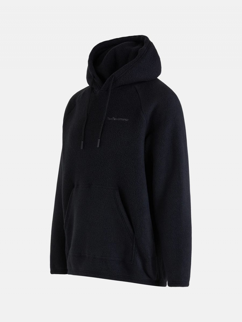 Peak Performance Fleece Men's Hoodie Black | CAJ79-285