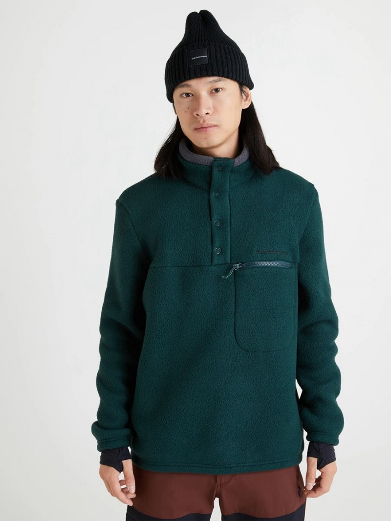 Peak Performance Fleece Snap T-Neck Men's Sweater Green | BYY62-986