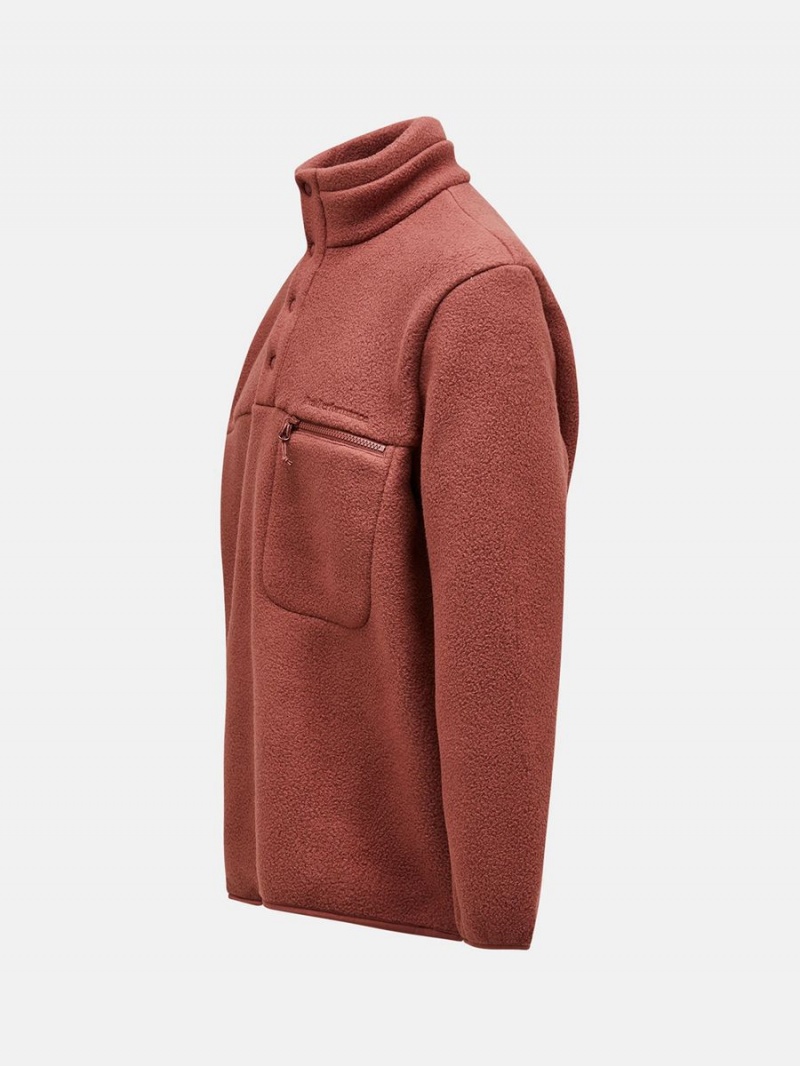 Peak Performance Fleece Snap T-Neck Men's Sweater Burgundy | DCP26-864