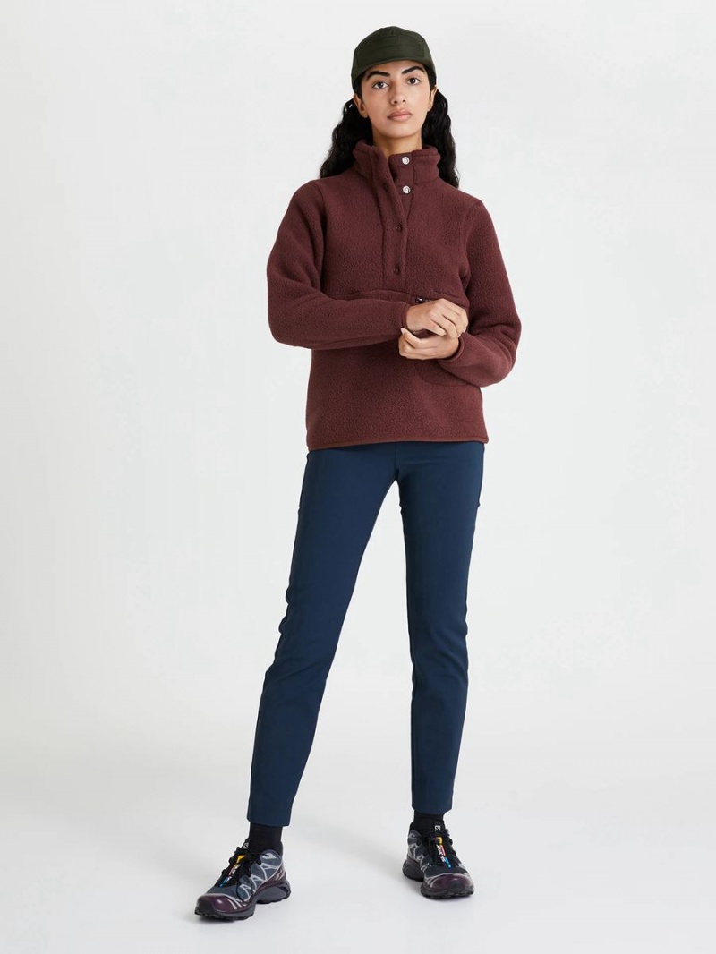 Peak Performance Fleece Snap T-Neck Women's Sweater Burgundy | TEX28-142