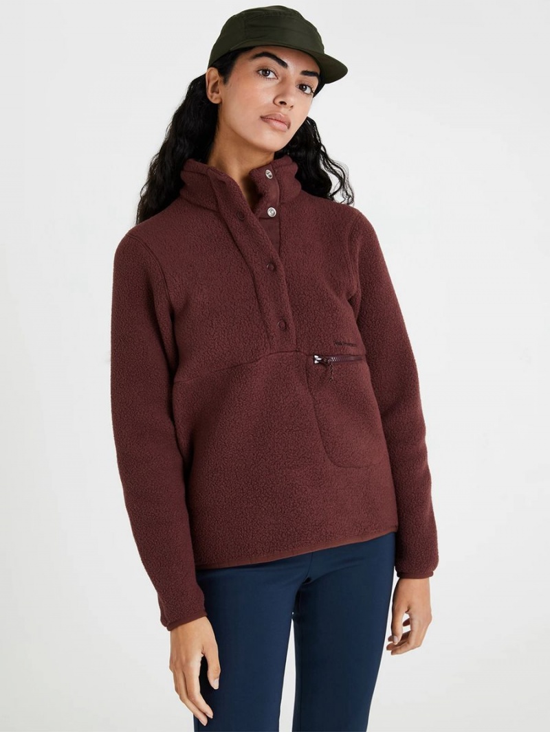 Peak Performance Fleece Snap T-Neck Women's Sweater Burgundy | TEX28-142