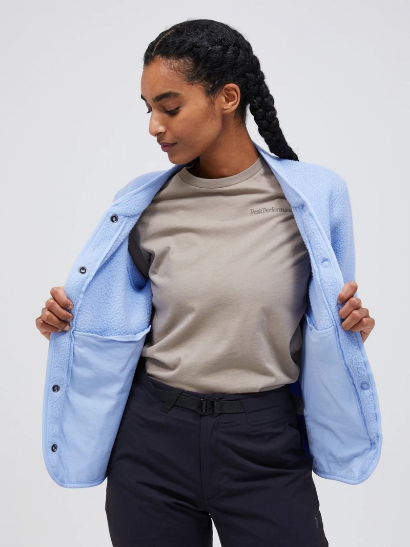 Peak Performance Fleece Snap Women's Cardigan Blue | EDC86-073