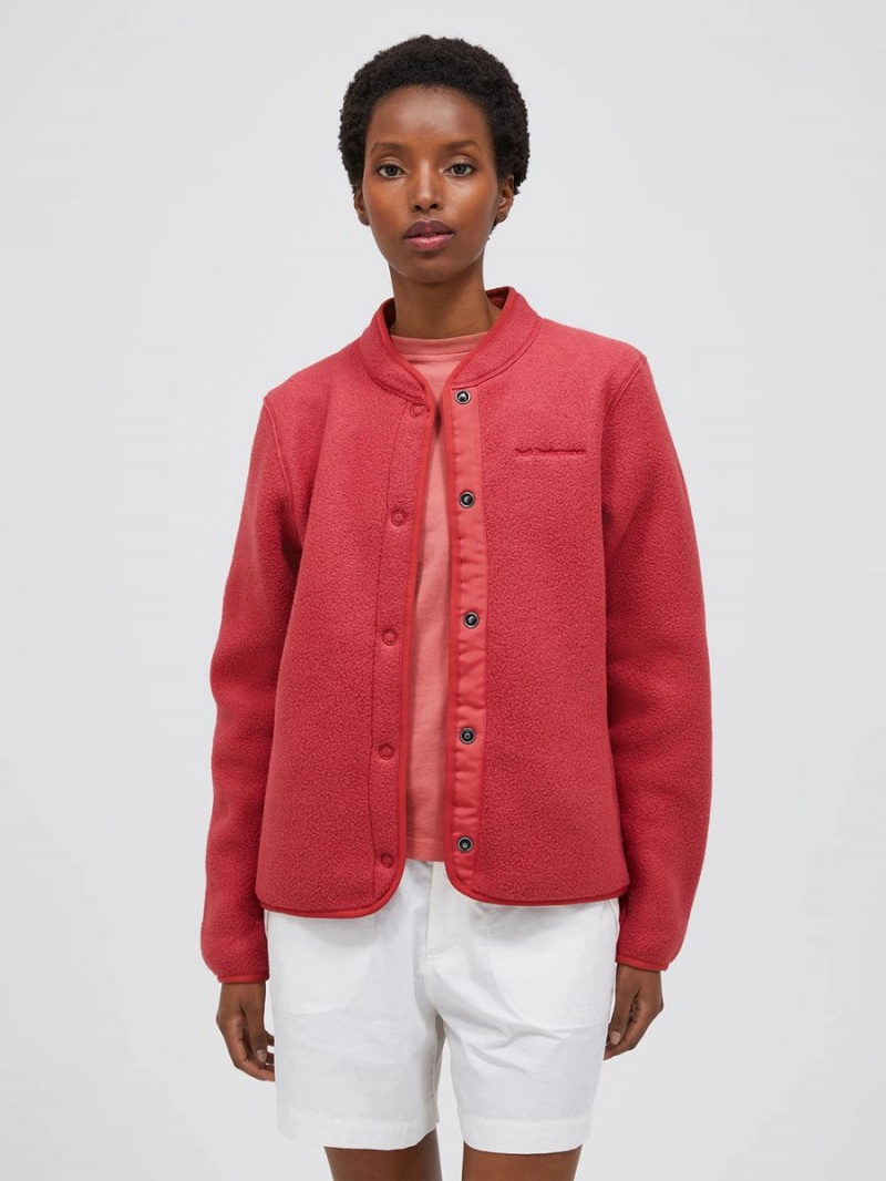 Peak Performance Fleece Snap Women's Cardigan Red | AUA37-952