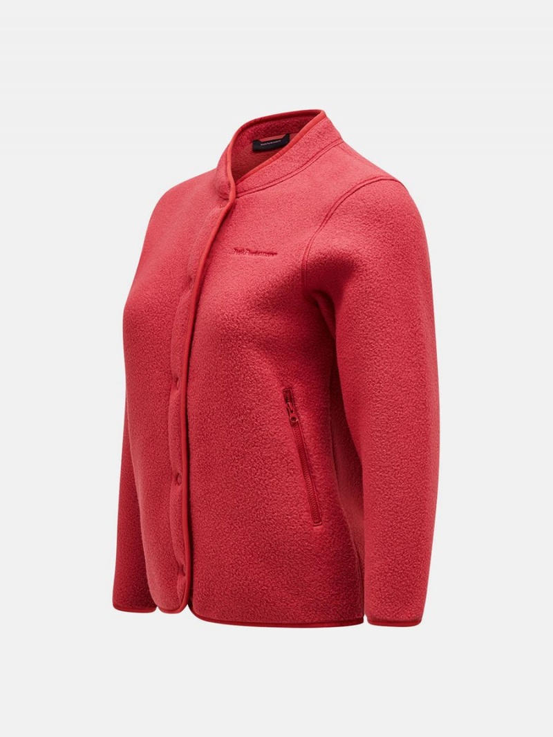 Peak Performance Fleece Snap Women's Cardigan Red | AUA37-952