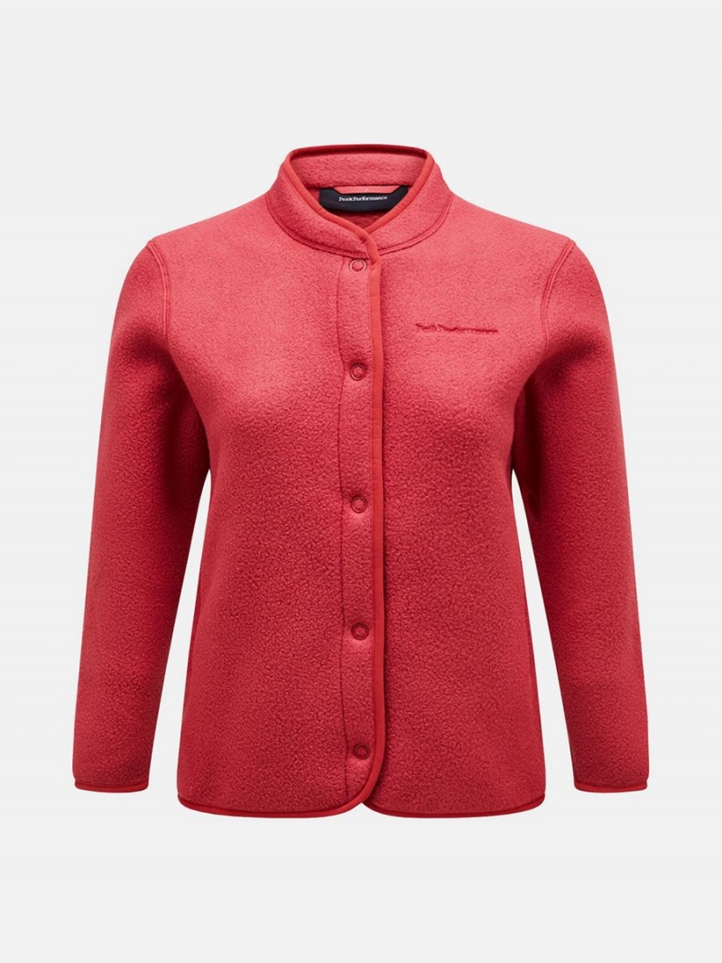 Peak Performance Fleece Snap Women\'s Cardigan Red | AUA37-952