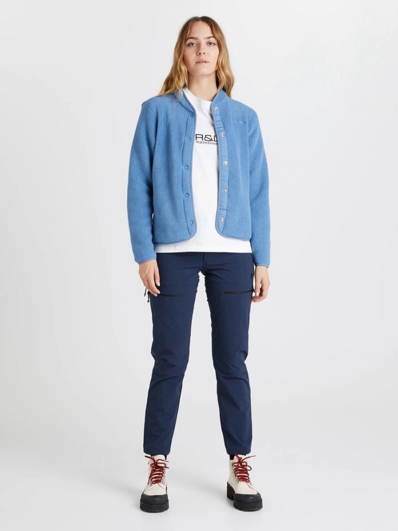 Peak Performance Fleece Snap Women's Cardigan Blue | WPO66-286