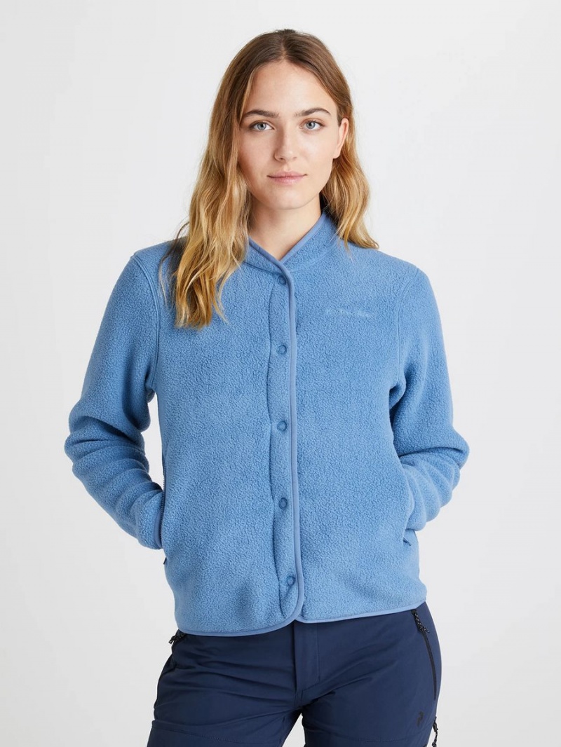 Peak Performance Fleece Snap Women's Cardigan Blue | WPO66-286