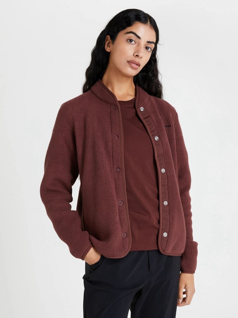 Peak Performance Fleece Snap Women's Cardigan Burgundy | EUE24-245