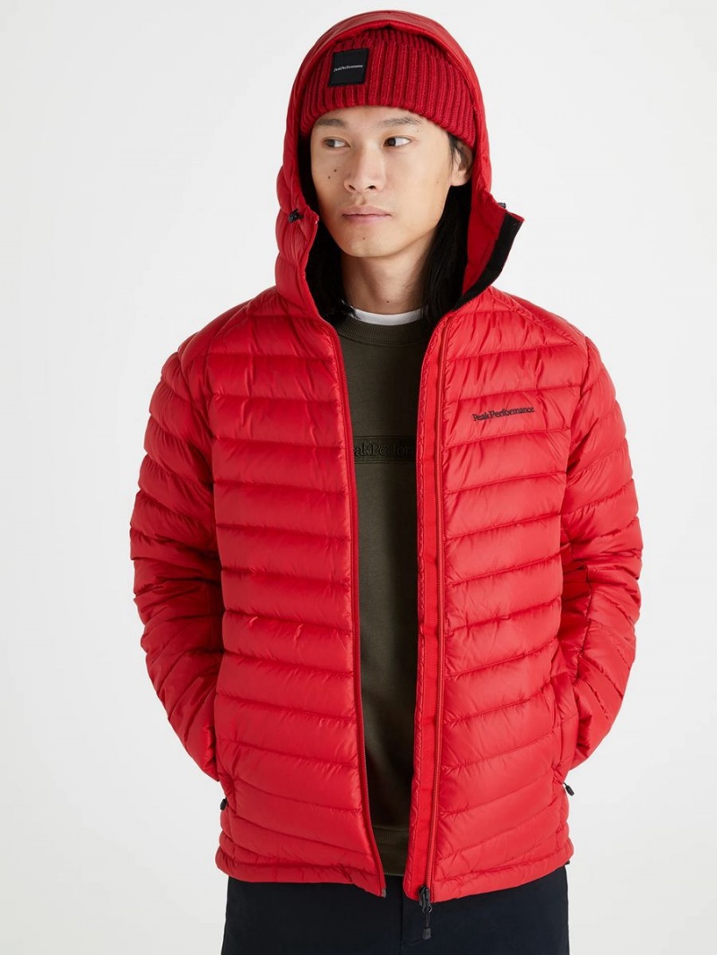 Peak Performance Frost Hood Men's Down Jacket Red | DGB82-967