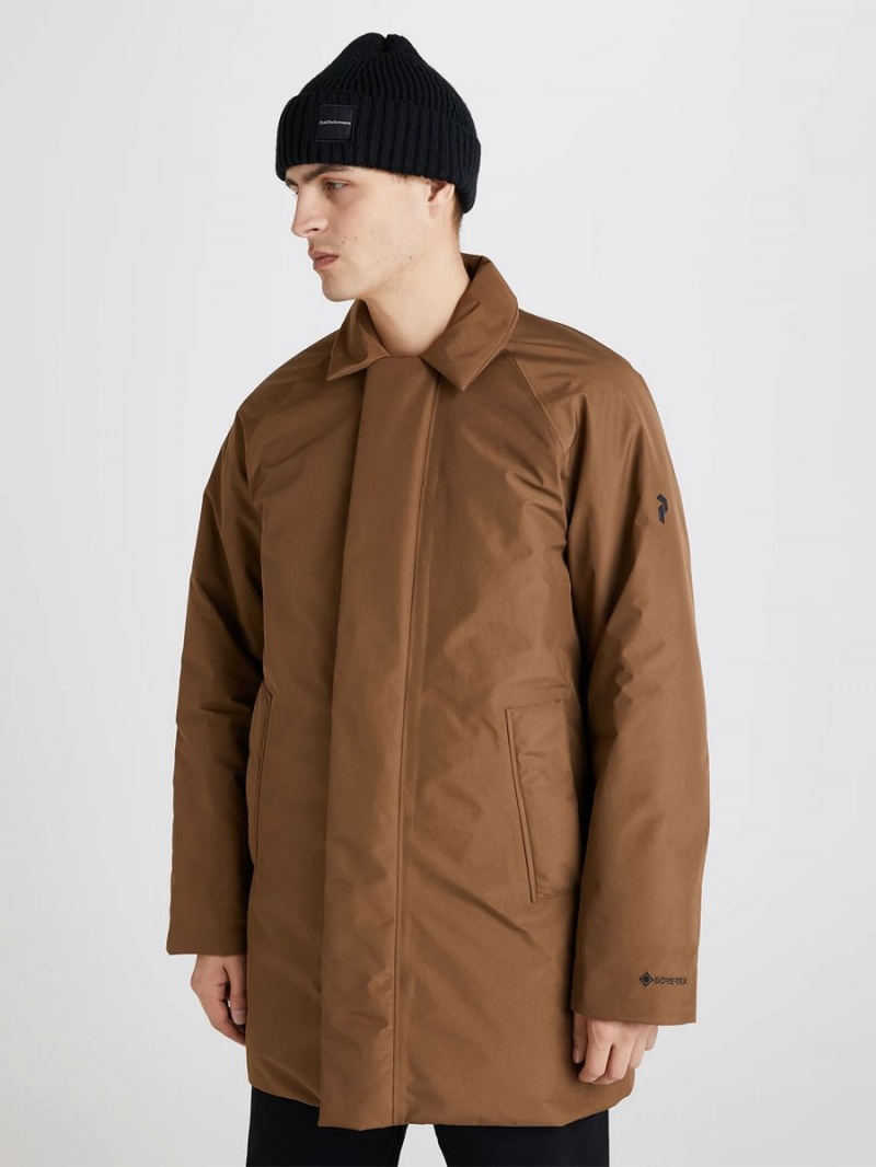 Peak Performance Gore-Tex 2L Padded Men's Coat Brown | UEJ15-415