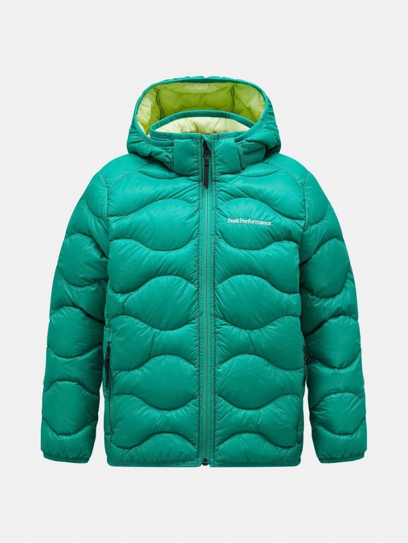 Peak Performance Helium Hood Kids\' Down Jacket Green / Yellow | POG20-687