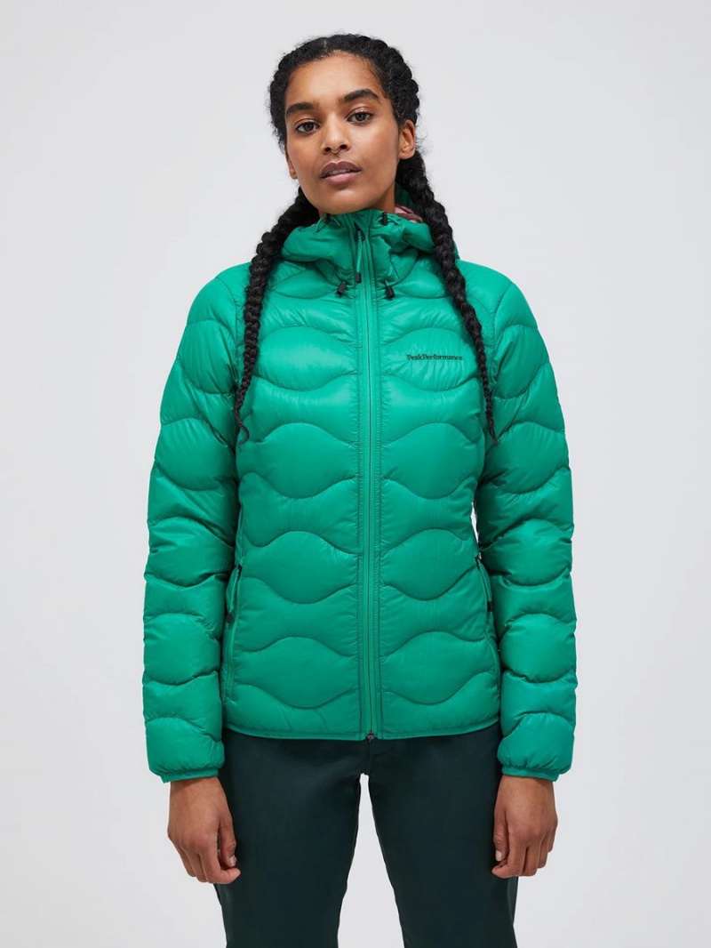 Peak Performance Helium Hood Women's Down Jacket Green / Pink | XCN71-300