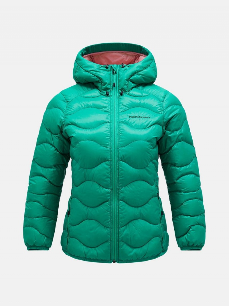 Peak Performance Helium Hood Women\'s Down Jacket Green / Pink | XCN71-300