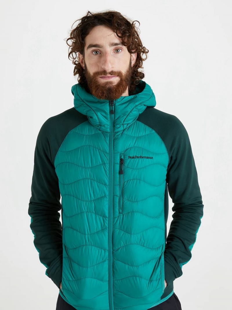 Peak Performance Helium Hybrid Hood Men's Down Jacket Green / Green | VZH70-850