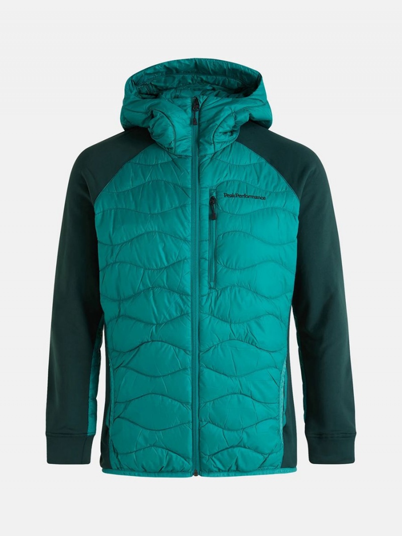 Peak Performance Helium Hybrid Hood Men\'s Down Jacket Green / Green | VZH70-850