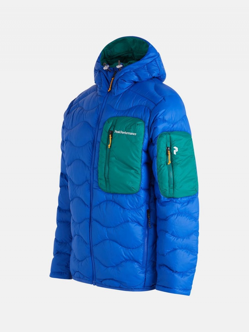 Peak Performance Helium Utility Hood Men's Down Jacket Blue / Green | DVJ16-149