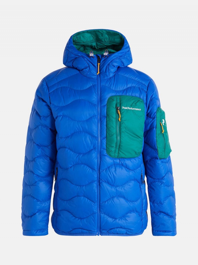 Peak Performance Helium Utility Hood Men\'s Down Jacket Blue / Green | DVJ16-149