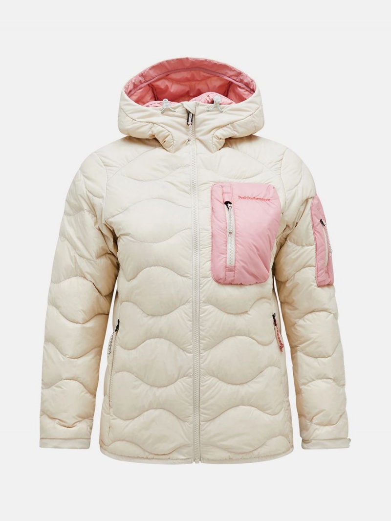 Peak Performance Helium Utility Hood Women\'s Down Jacket Beige / Pink | DEN83-180