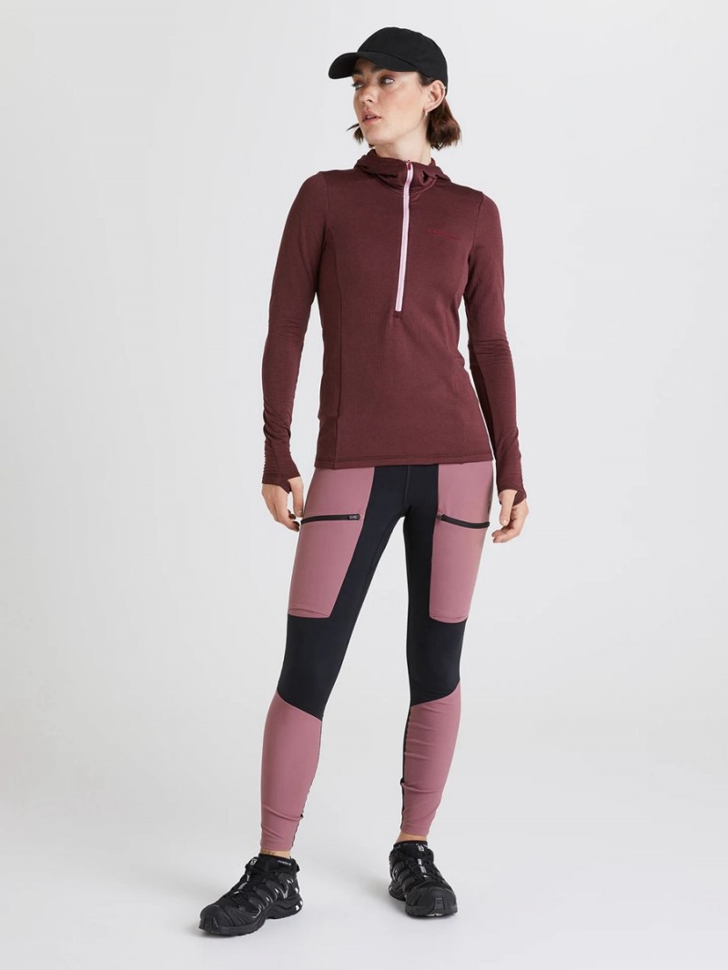 Peak Performance Light Hooded Fleece Half Zip Women's Sweatshirt Burgundy | PKX89-964