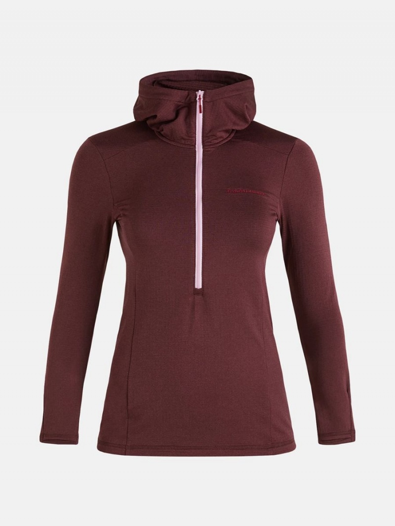 Peak Performance Light Hooded Fleece Half Zip Women\'s Sweatshirt Burgundy | PKX89-964