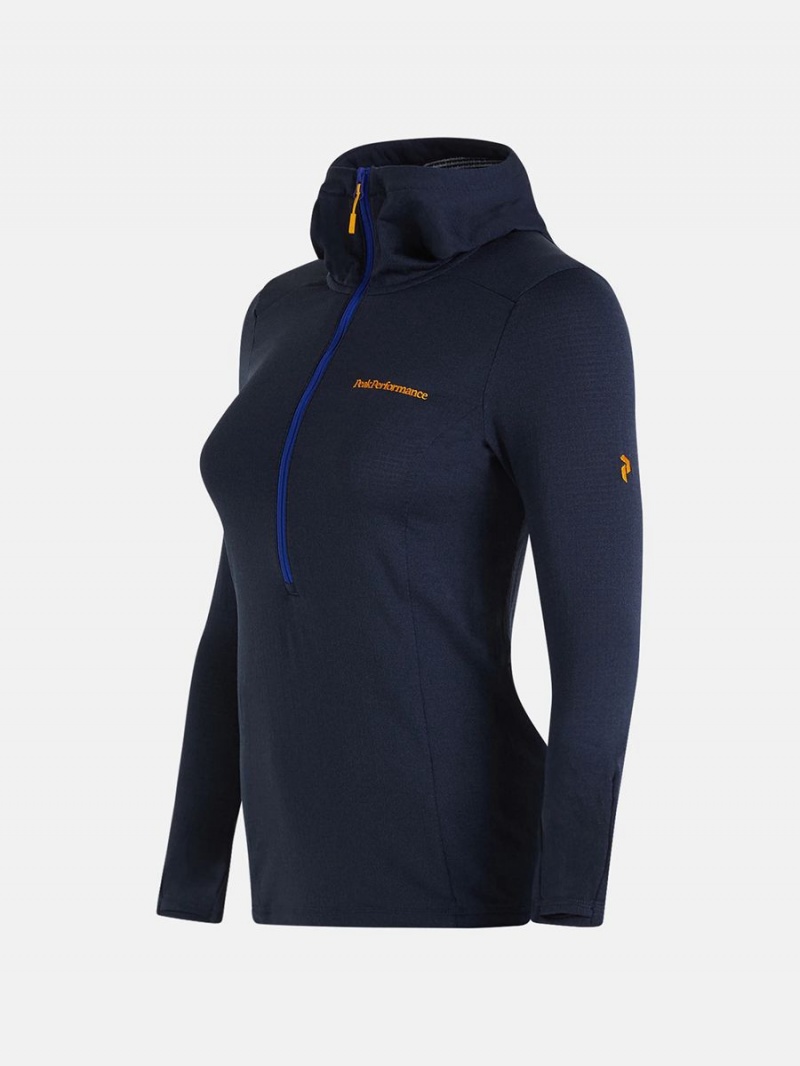 Peak Performance Light Hooded Fleece Half Zip Women's Sweatshirt Navy / Yellow | BCK58-970