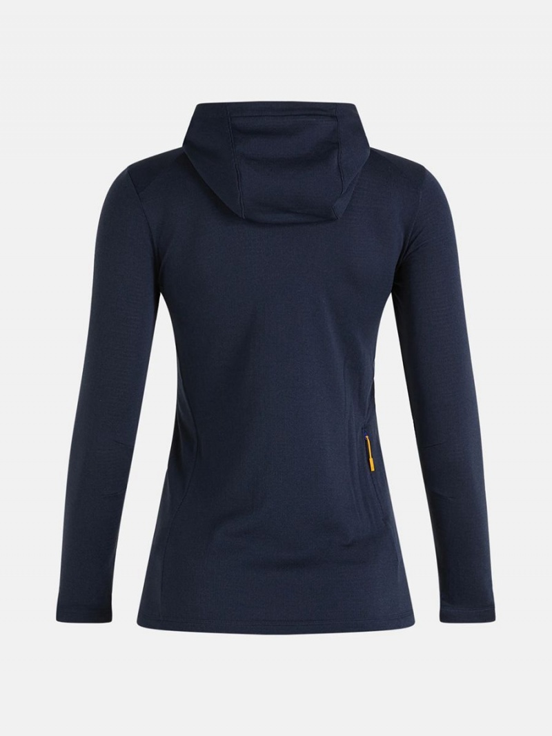 Peak Performance Light Hooded Fleece Half Zip Women's Sweatshirt Navy / Yellow | BCK58-970