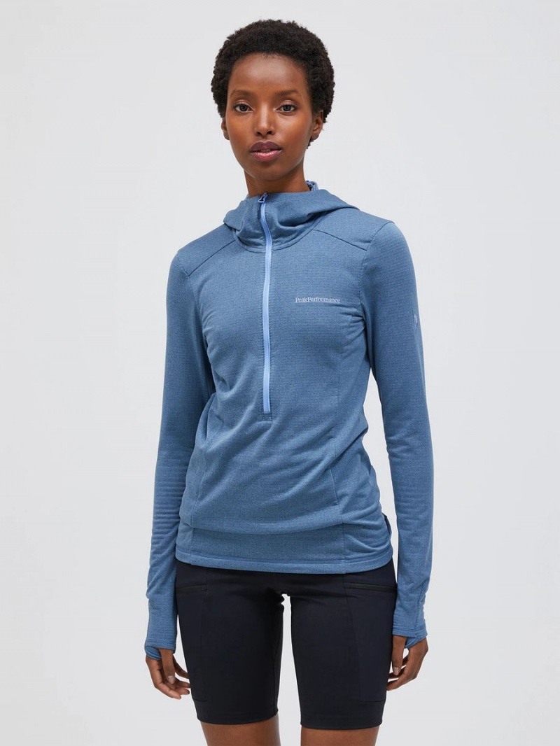 Peak Performance Light Hooded Fleece Half Zip Women's Sweatshirt Blue / Blue | MIW03-668