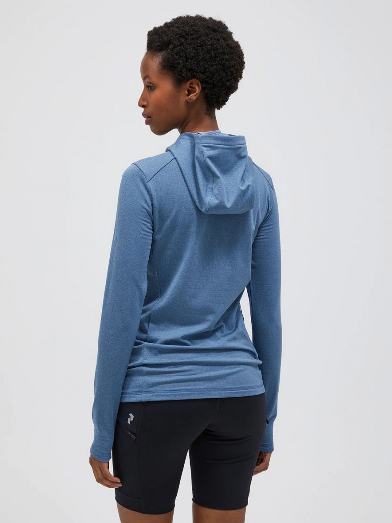 Peak Performance Light Hooded Fleece Half Zip Women's Sweatshirt Blue / Blue | MIW03-668