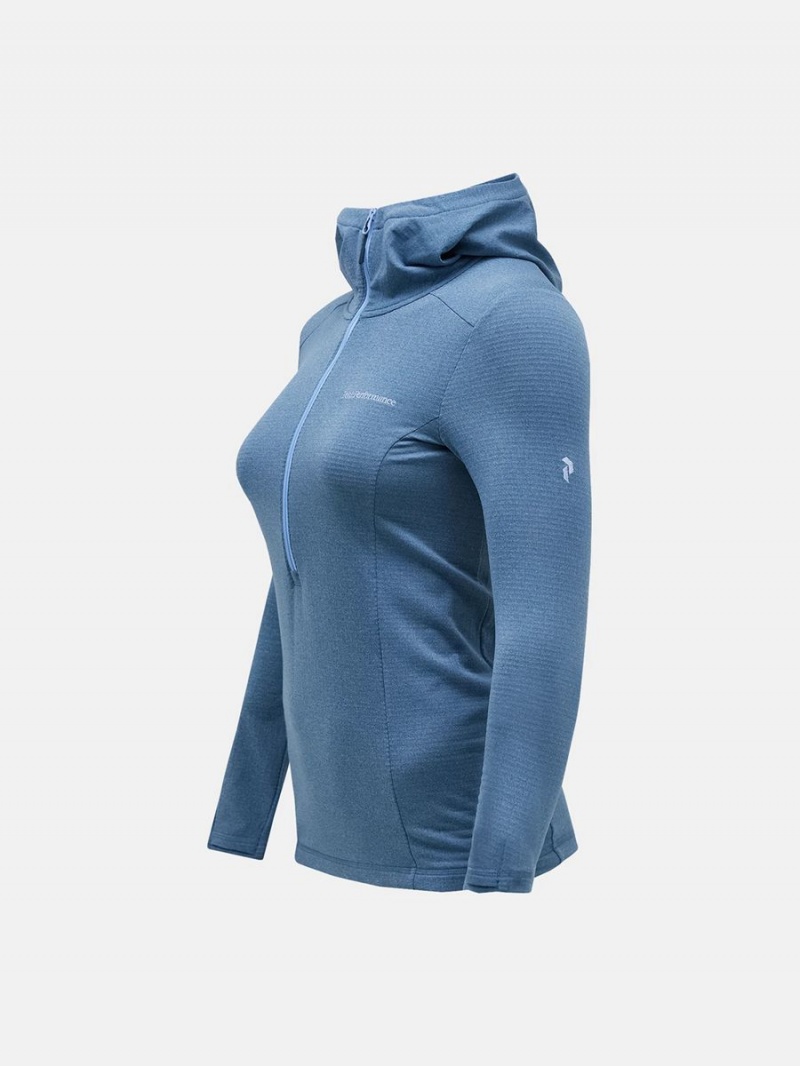 Peak Performance Light Hooded Fleece Half Zip Women's Sweatshirt Blue / Blue | MIW03-668