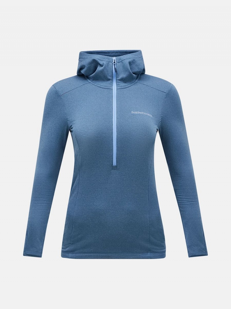 Peak Performance Light Hooded Fleece Half Zip Women\'s Sweatshirt Blue / Blue | MIW03-668